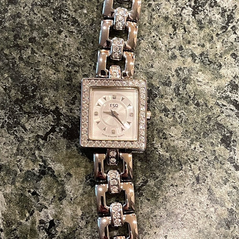 Vintage ESQ watch silver finish with crystal accents